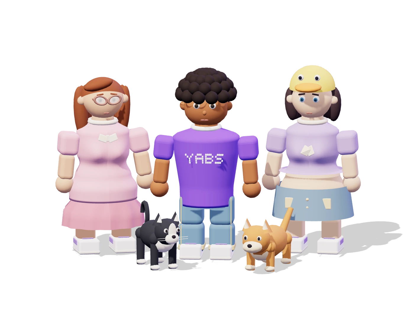 Yabs characters wearing different outfits with their pets