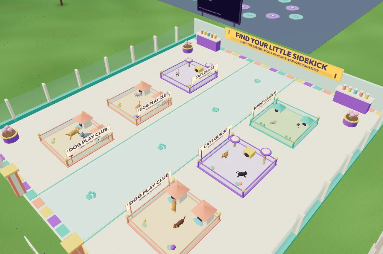 Live animal displays inside the Paws and Company pet shop in Yabs