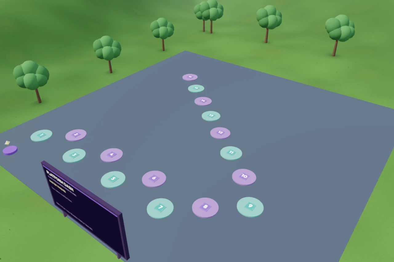 Numbered stepping platforms on the Platform Dash course